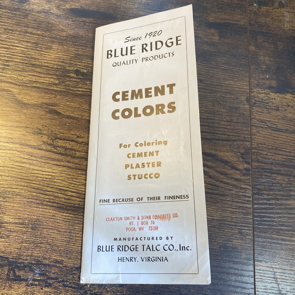 Blue Ridge Cement Colors Plaster Stucco Pamphlet Vtg 1964? Industrial Constructi